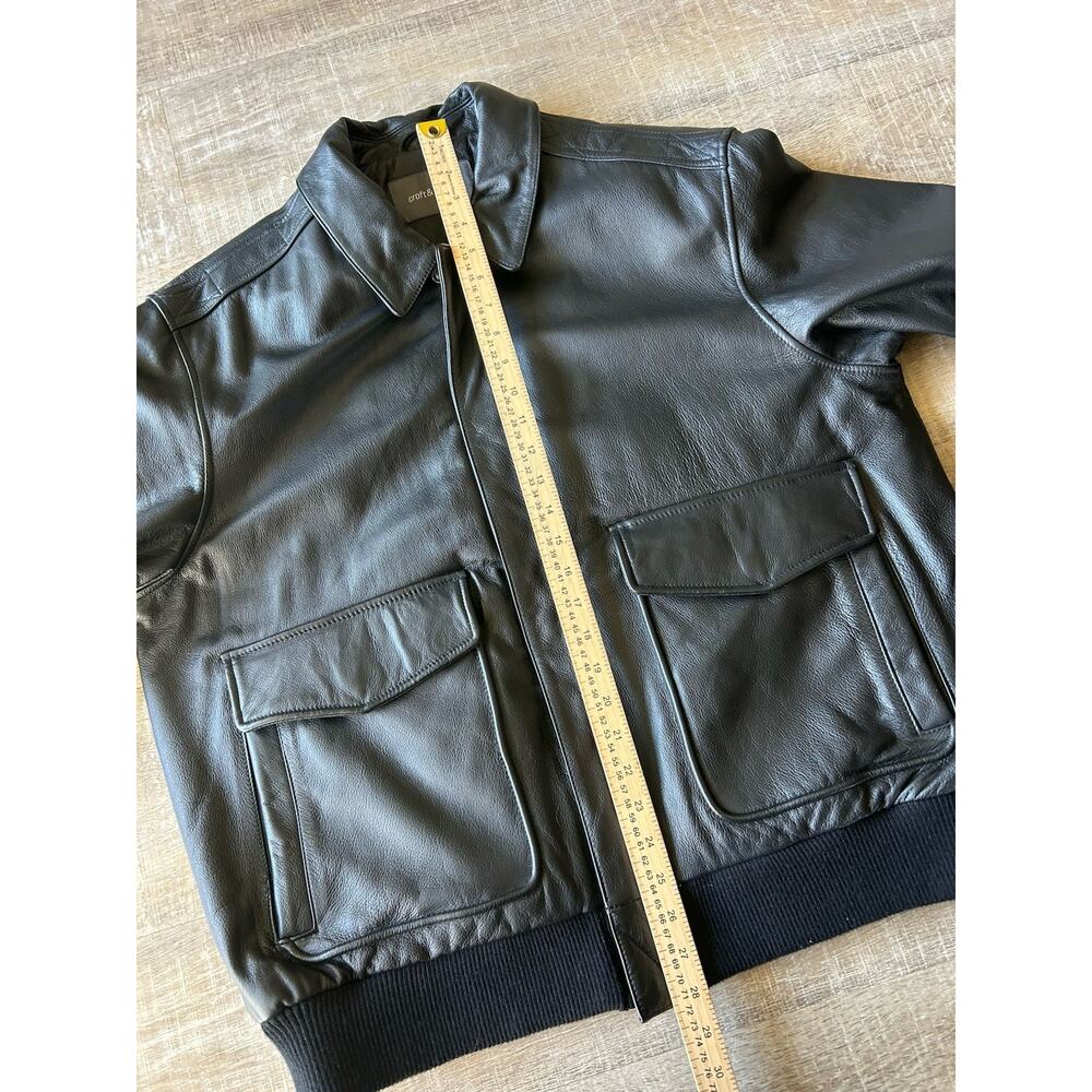 Leather Bomber Jacket Mens L Black Soft Buttery Flight Zip Croft & Barrow - Picture 11 of 15